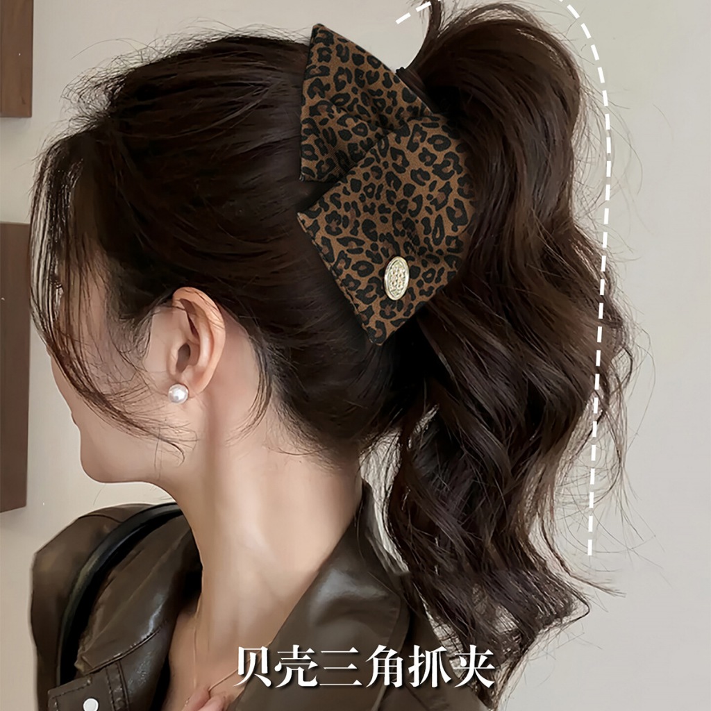Dreejew Vintage Leopard Print Bow Hair Claw เครื่องประดับผมสไตล์วินเทจ leopard print สำหรับคนชอบแฟชั่น