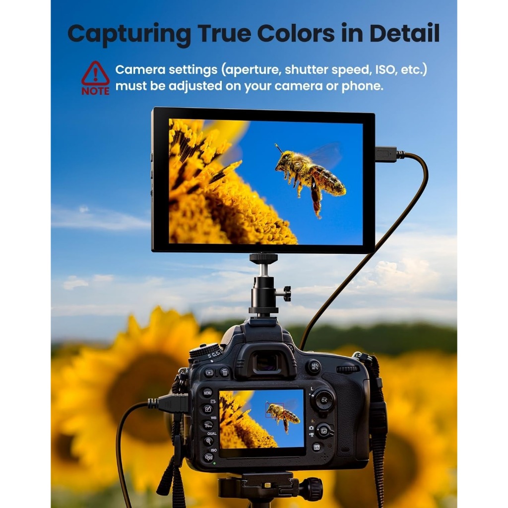 Eyoyo 7 นิ้ว 1280x800 IPS Mini HDMI กล้องวิดีโอ Field Monitor หน้าจอ Mirroring สําหรับ iPhone, แบตเตอรี่สําหรับการถ่ายภาพ DSLR PC คอมพิวเตอร์การตรวจสอบความปลอดภัย Raspbery Pi