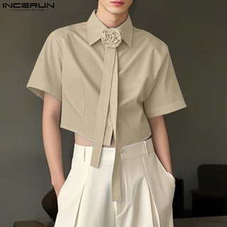 เสื้อเชิ้ตลำลองผูกเน็คไทยลวดลายดอกไม้สำหรับผู้ชาย