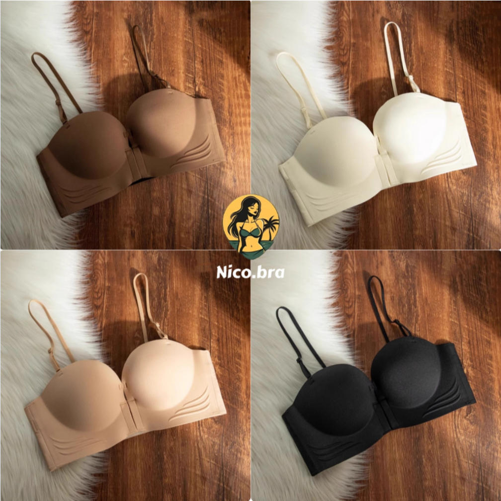 NICO BRA Fashion Bra ชุดชั้นในเกาะอกดันทรงปิดหน้าอก หัวเข็มขัดด้านหน้า สําหรับผู้หญิงบราไร้สาย #
