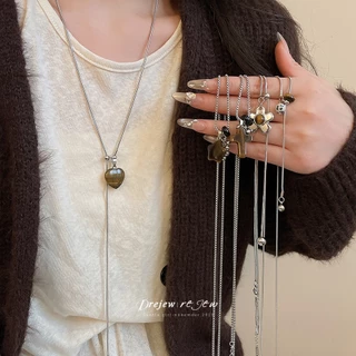 ชุดสร้อยคอมัลติเลเยอร์Vintage Punk สtoneเสือตา พร้อมจี้หัวใจดอกไม้ เครื่องประดับแฟชันสำหรับผู้หญิง