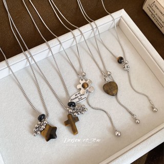 ชุดสร้อยคอมัลติเลเยอร์Vintage Punk สtoneเสือตา พร้อมจี้หัวใจ…