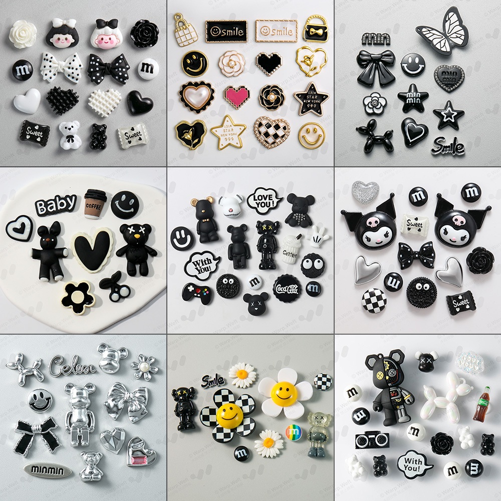 ชุดอุปกรณ์เสริมแฟชั่นสำหรับรองเท้าผู้หญิง สไตล์โมเดิร์น สีดำ กับของตกแต่งที่สวยงาม