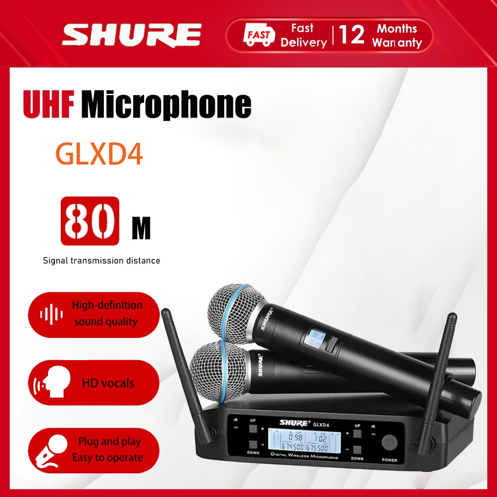 Shure GLXD4 UHF ไมโครโฟนไร้สายมืออาชีพไมโครโฟนคู่สําหรับปาร์ตี้คาราโอเกะ