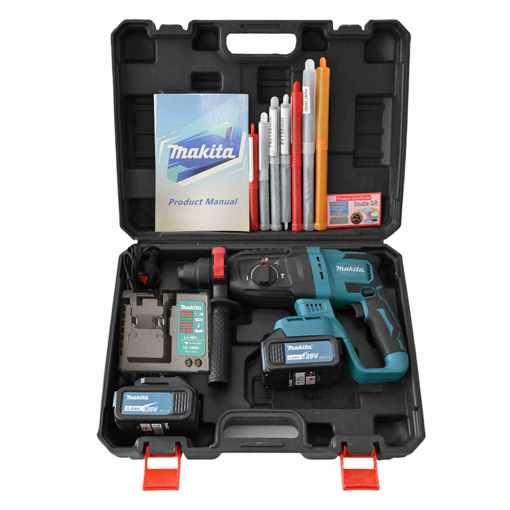 Makita 【พร้อมบัตรรับประกัน】สว่านกระแทกไฟฟ้าแบบชาร์จไฟได้กำลังสูง ชุดเครื่องมือเจาะผนัง