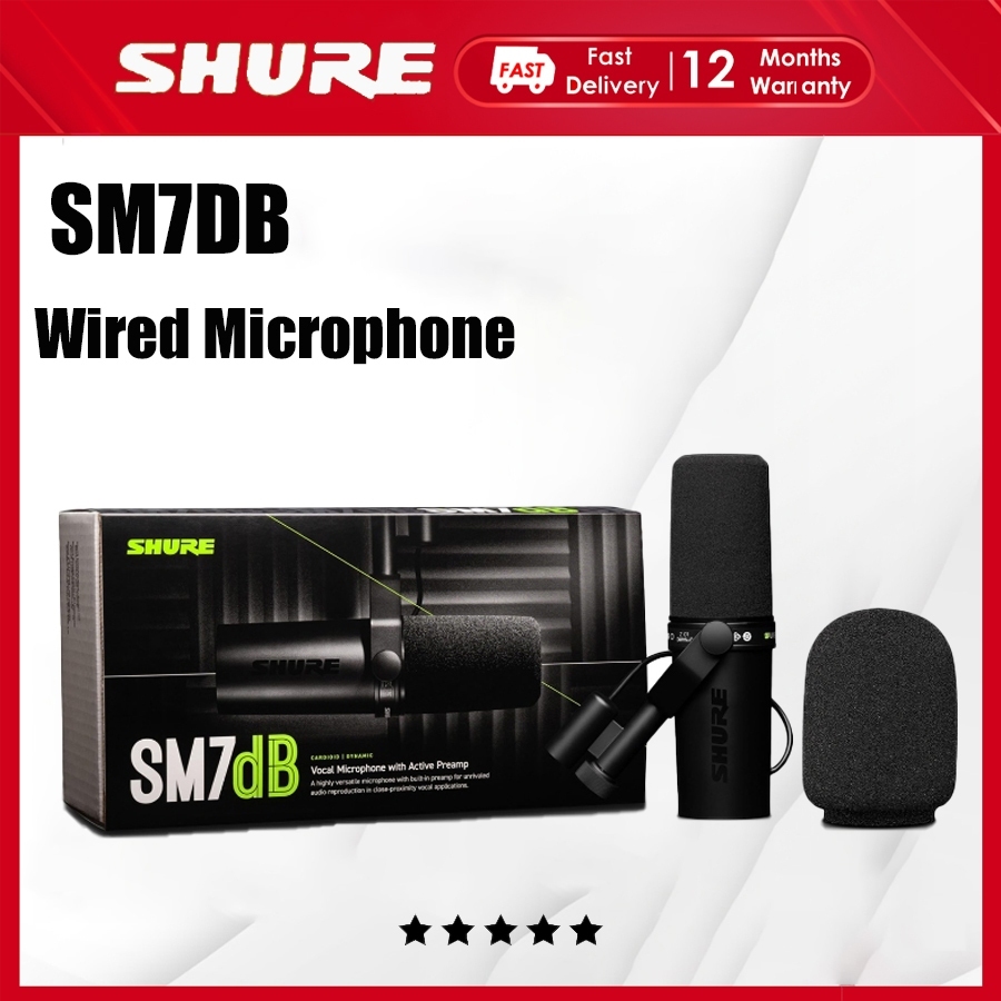 Shure SM7dB Cardioid ไมโครโฟนเสียงแบบไดนามิกพร้อมไมโครโฟน Podcast แบบแอคทีฟในตัว