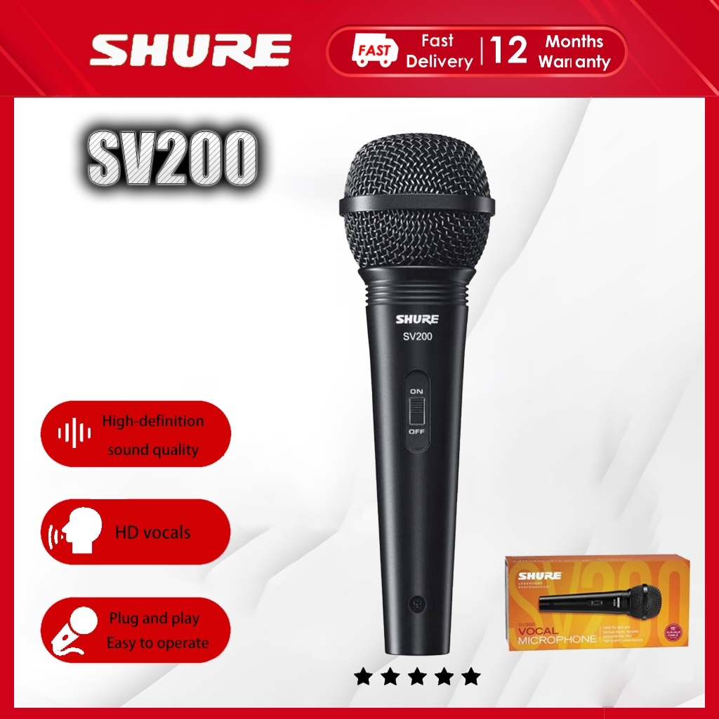 Shure SV200 ไมโครโฟนเสียงแบบไดนามิกพร้อมสาย XLR เป็น QTR SV 200 ไมโครโฟนคาราโอเกะ