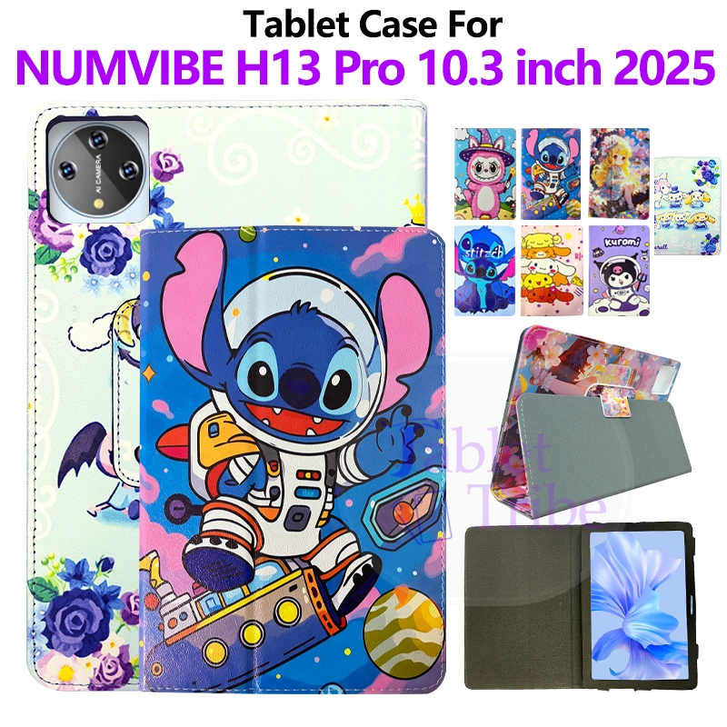 สําหรับ NUMVIBEIB H13 Pro 10.3 นิ้ว 2025 H13PRO10.3 แฟชั่นทาสีน่ารักการ์ตูนรูปแบบ Flip Stand หนัง PU