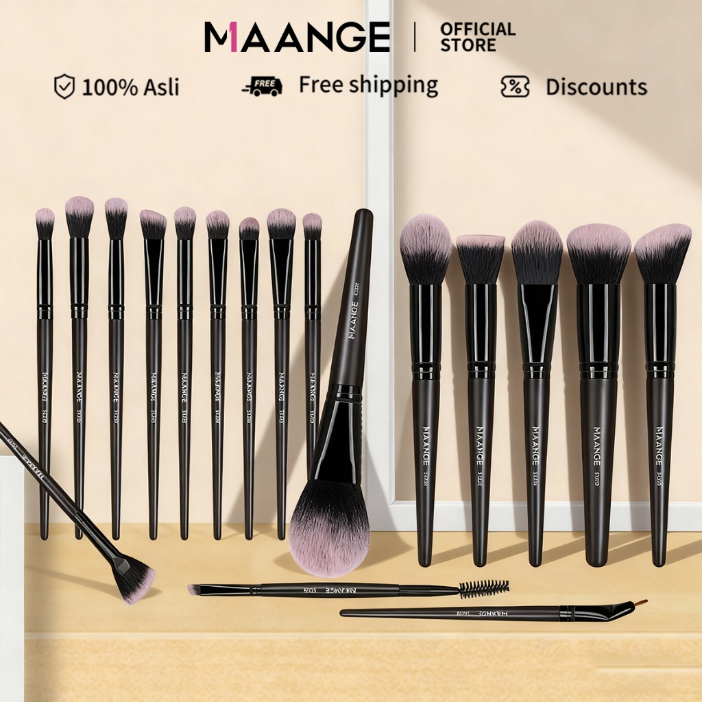 MAANGE ชุดแปรงแต่งหน้า 18 ชิ้น ขนแปรงนุ่มพิเศษ ด้ามไม้ ใช้ได้ทั้งดวงตาและใบหน้า ไอเท็มที่ต้องมีสำหรับมือใหม่ 51239