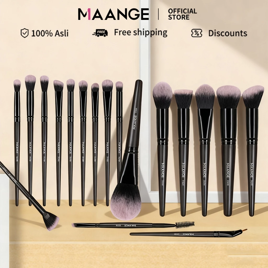 MAANGE 18 ชิ้น ชุดแปรงแต่งหน้า ขนแปรงนุ่ม ครบชุด แปรงแต่งหน้ามืออาชีพ 51239
