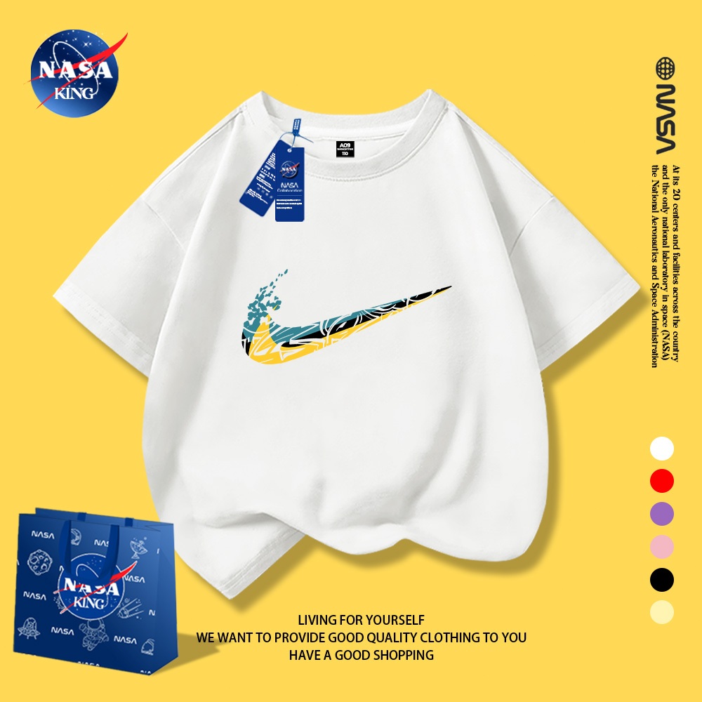 NASA เสื้อยืดเด็ก ผ้าฝ้ายเนื้อนุ่ม ลายแบรนด์เท่ๆ ระบายอากาศดี จัดส่งด่วนภายใน 2 วัน
