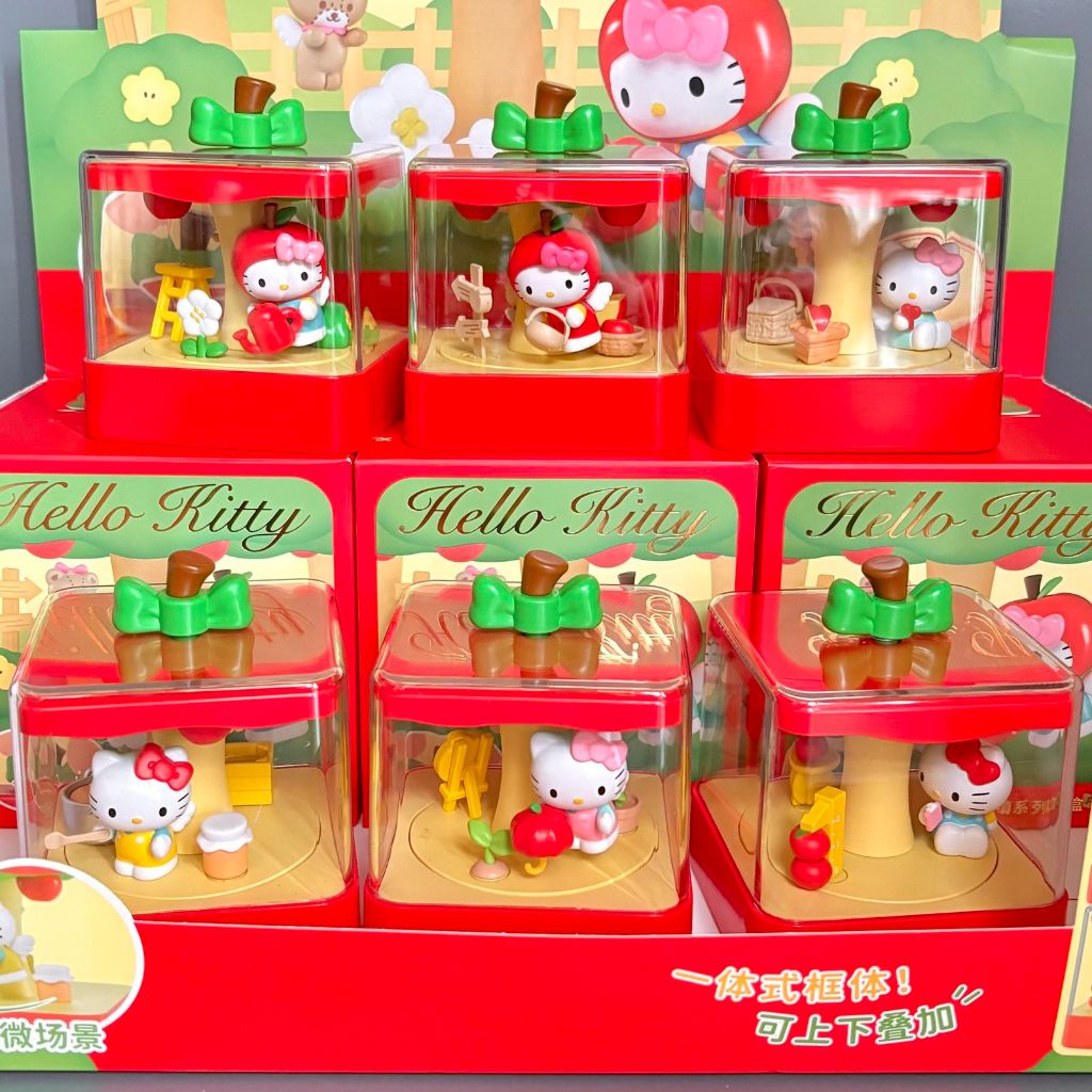 ของแท้ Sanrio Hellokitty Apple Town Series อินเทรนด์เล่นกล่องปริศนา Hello Kitty สินค้าตกแต่งของขวัญการ์ตูนอะนิเมะ สินค้า