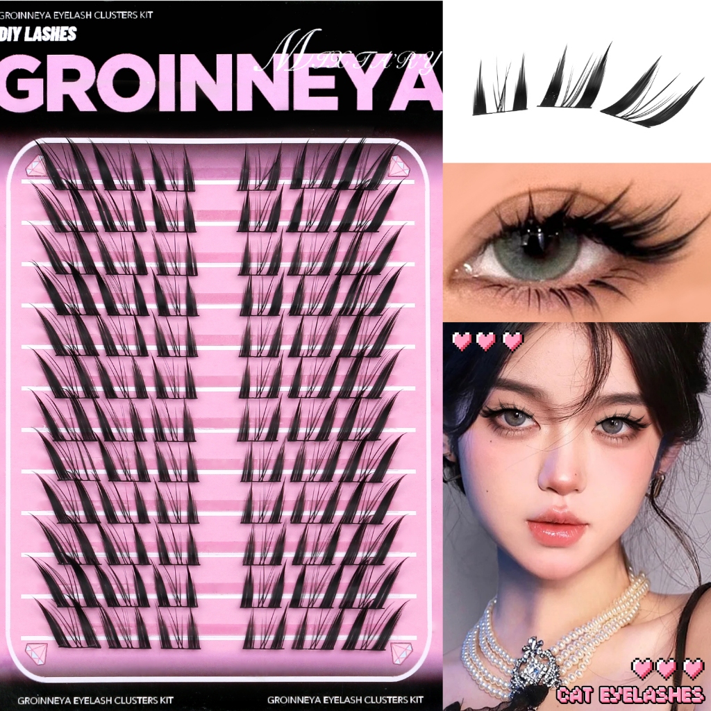GROINNEYA ขนตาต่อแคลสเตอร์ Fox Eye สไตล์มังงะ ปลายเรียวสไปค์י บางเบาธรรมชาติ ไลน์สายตาสุดเซ็กซี่ เรียวเล็กนุ่มสวย เก๋ไก๋ล้ำ時代 ติดง่าย ใช้ได้จริง!