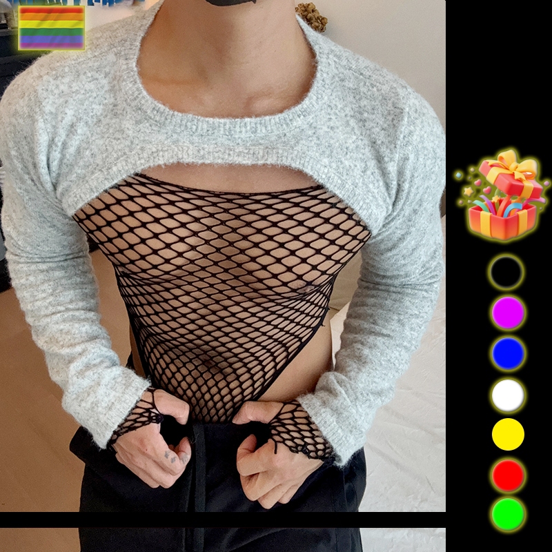 บอดี้สูทตาข่ายสีดำสำหรับผู้ชาย ดีไซน์โปร่งแสงและขนาดบวก – โปรปัง