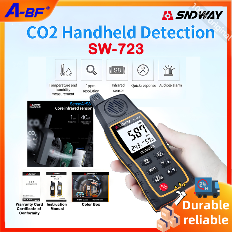 SNDWAY SW-723 เครื่องตรวจจับคาร์บอนไดออกไซด์มือถือ CO2 ความเข้มข้นอุณหภูมิความชื้น Monitor 0 - 9999P