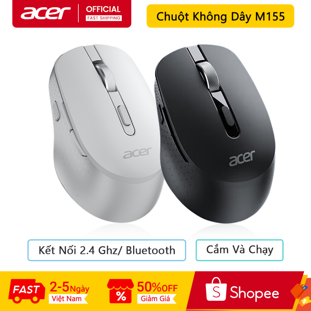 Acer เมาส์ไร้สาย M155 ไร้สายบลูทูธเมาส์สองโหมด Type-c ชาร์จเมาส์สํานักงานแบบพกพาการออกแบบตามหลักสรีร