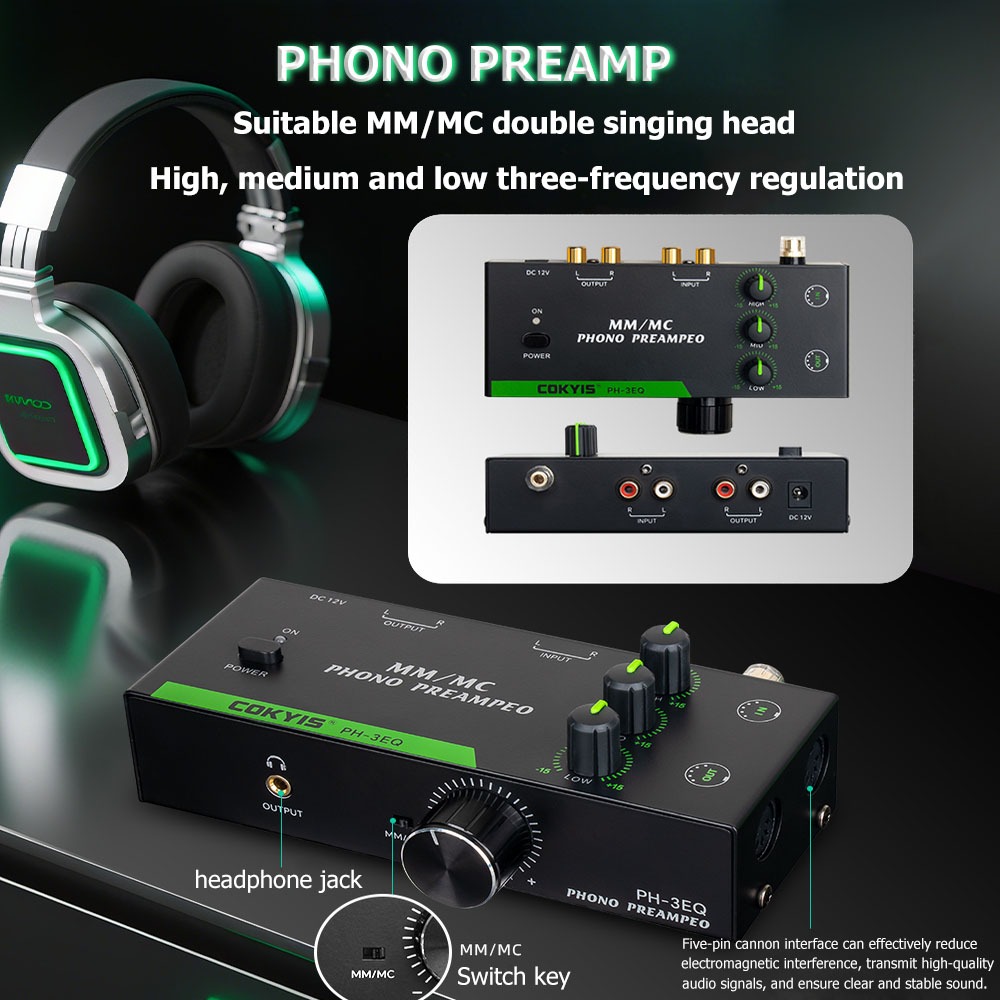 Phono Turntable Preamp อุปกรณ์เสริมสําหรับแผ่นเสียงพร้อมกล่องและแผ่นเสียงพร้อมปรีแอมป์
