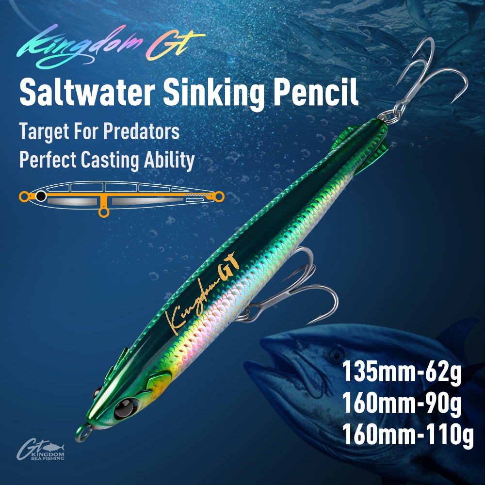 Kingdom SALTWATER ตกปลาทะเล Lure ดินสอ 135 มม./160 มม.62g/90g/110g Sinking เหยื่อ Hard เหยื่อเหยื่อตกปลา Lure Wobblers เป้าหมายสําหรับ Predators สําหรับ GT ทูน่าปลาทู Swordfish Sea Bass