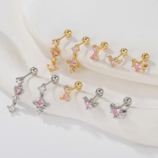 1 ชิ้น ต่างหูเหล็กไทเทเนียม G23, ต่างหูโบว์สีชมพูโรแมนติก, ต…