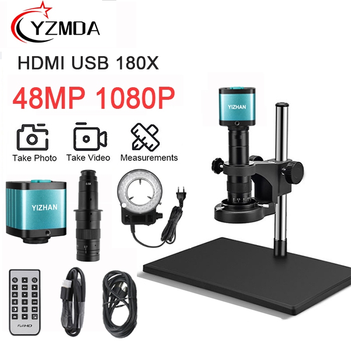 YIZHAN 48MP กล้องจุลทรรศน์ 1080P 4K HDMI USB-A การวัดการวิเคราะห์การบํารุงรักษาการถ่ายภาพเครื่องมือเ
