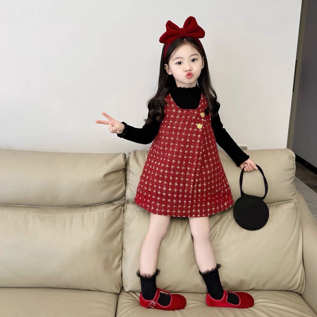 สาว หมาล่าเนื้อ ผ้าขนสัตว์ผ้านวมเสื้อกั๊กกระโปรงฤดูใบไม้ร่วงฤดูหนาวสไตล์ใหม่เกาหลีรุ่นกระโปรงเจ้าหญิงชุดเด็กผู้หญิงชุดสองชิ้น