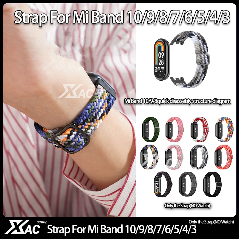 สายรัดสําหรับ Mi 10/9/8/7 Loop สําหรับ Xiaomi Mi Band 8 7 6 5 4 ไนลอนปรับ Watchband เปลี่ยนสร้อยข้อมือ correa สําหรับ Miband 8 สาย