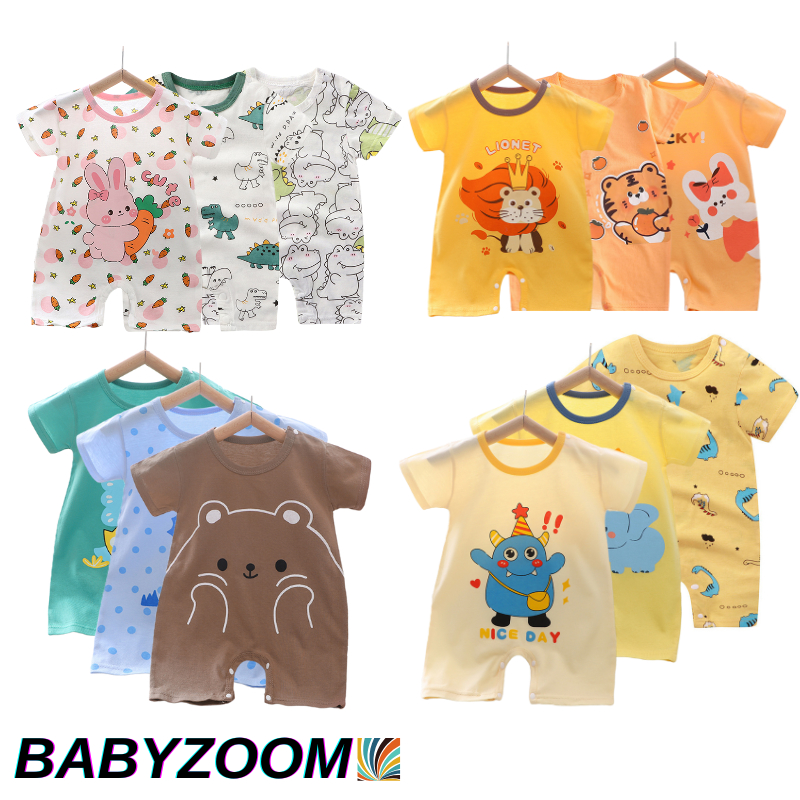 ชุดเสื้อผ้าเด็กทารก 3 ชิ้น ชุดรอมเปอร์ผ้าฝ้าย สำหรับเด็กชายและเด็กหญิง ชุดใหม่สำหรับทารก 0-12 เดือน  BABYZOOM - รูปที่ 2
