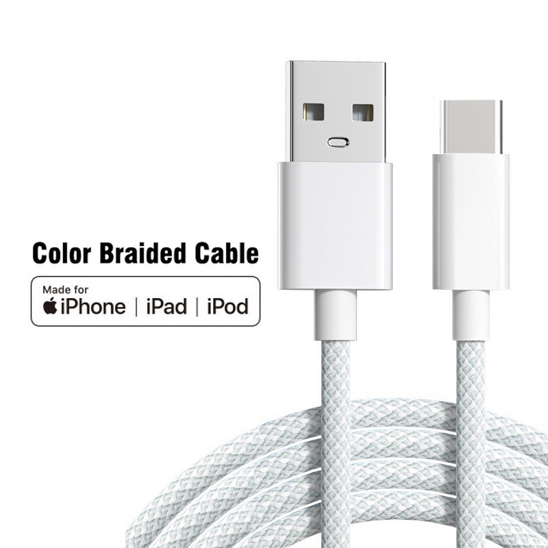 สายชาร์จเชือกไนลอนถัก 20W อินเทอร์เฟซ USB ยาว 1-2 เมตร รองรับ micro iOS Type-C