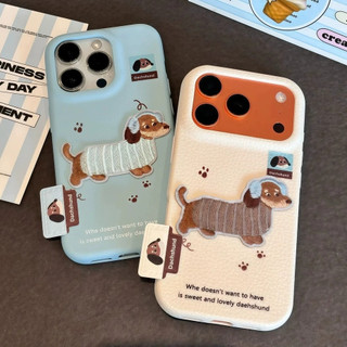 Phim Hoạt Hình Dễ Thương Thêu Dachshund Trắng Mềm Da PU Ốp Lưng Điện Thoại iPhone 17Promax 17Pro 16Promax 11 12 13 14 15 Pro Max 15Plus Chống Sốc Nữ Điện Thoại Di Động