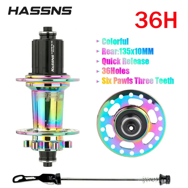 HASSNS Pro 7 36H/32H Hub แบริ่งจักรยาน MTB 36 หลุม Freehub ด้านหลัง Hub สําหรับ Four Palin 7-12 ความเร็ว Noisy Cube จักรยาน 6 Pawl Hubs