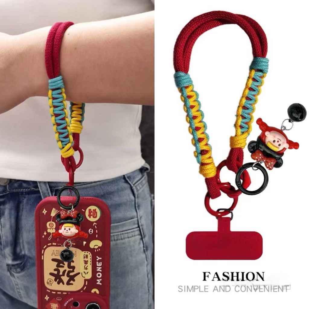 เชือกเส้นเล็กโทรศัพท์มือถือถักข้อมือเชือกการ์ตูนจี้คลิปเชือกฝ้ายที่แข็งแกร่งโซ่ป้องกันการสูญหาย