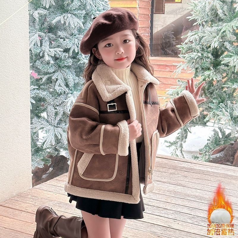 สาวฤดูใบไม้ร่วงฤดูหนาวหนาเสื้อเด็กสไตล์ใหม่แฟชั่นแฟชั่นสไตล์ตะวันตกขนชิ้นเดียวซับขนแกะฤดูหนาวด้านบนผ้าฝ้ายเสื้อ