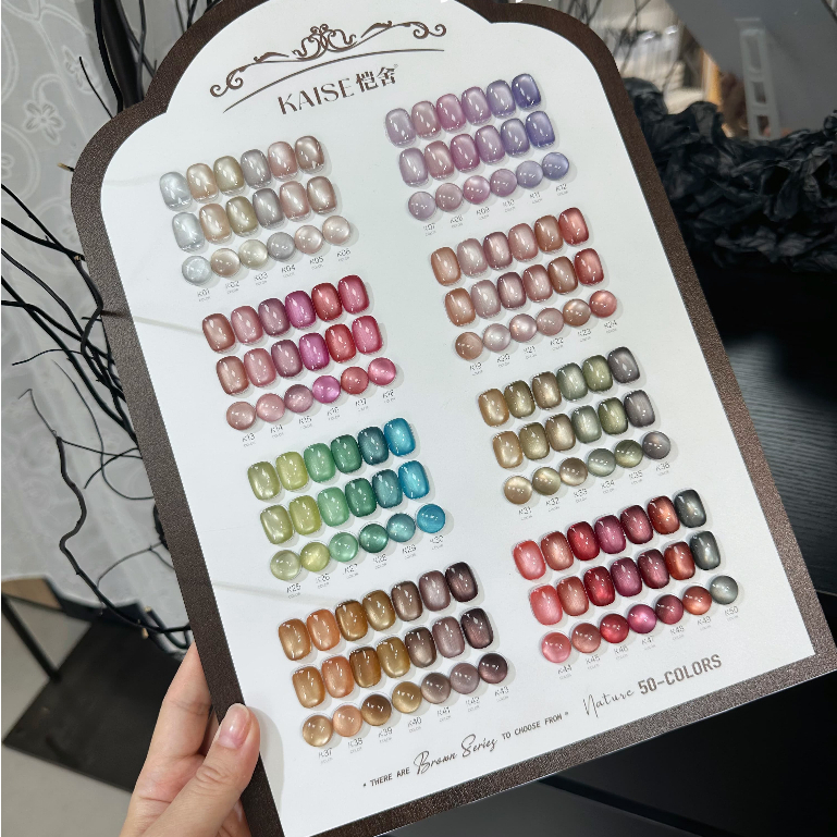 พร้อมส่ง  สีเจลแคทอายเนื้อซาติน Kaise 50สี Satin Cats Eye เซ็ทสีเจลลูกแก้วซาติน 50สี Kaise ฟรีชาร์ทสี