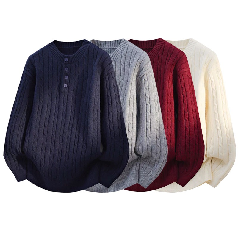 เสื้อสเวตเตอร์คอกลมกระดุมสไตล์เกาหลี ดีไซน์ยูนิเซ็กซ์ ฤดูใบไม้ผลิและฤดูใบไม้ร่วง เสื้อสเวตเตอร์ถักเนื้อผ้าคุณภาพสูงทรงหลวมสำหรับผู้ชาย M-3XL เสื้อผ้าผู้ชาย 【COD】