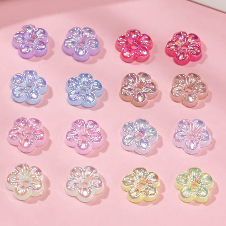 St. kunkka 20-50 ชิ้น 7.5 * 8mm ลูกปัดดอกไม้ห้ากลีบ UV ลูกปัดอะคริลิกดอกซากุระ สําหรับ DIY สร้อยคอสร้อยข้อมือทํา