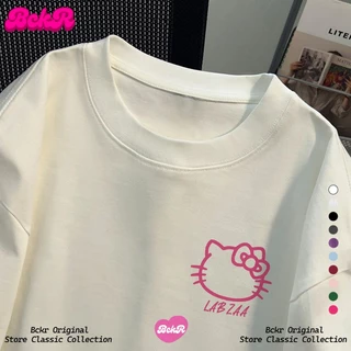 【จัดส่งตลอด 24 ชั่วโมง】🔥เสื้อยืดโอเวอร์ไซส์สไตล์เกาหลี แฟชั่นสำหรับผู้หญิง ลายเฮลโลคิตตี้ ผ้าฝ้าย คอกลม แขนสั้น 💗💝YG880