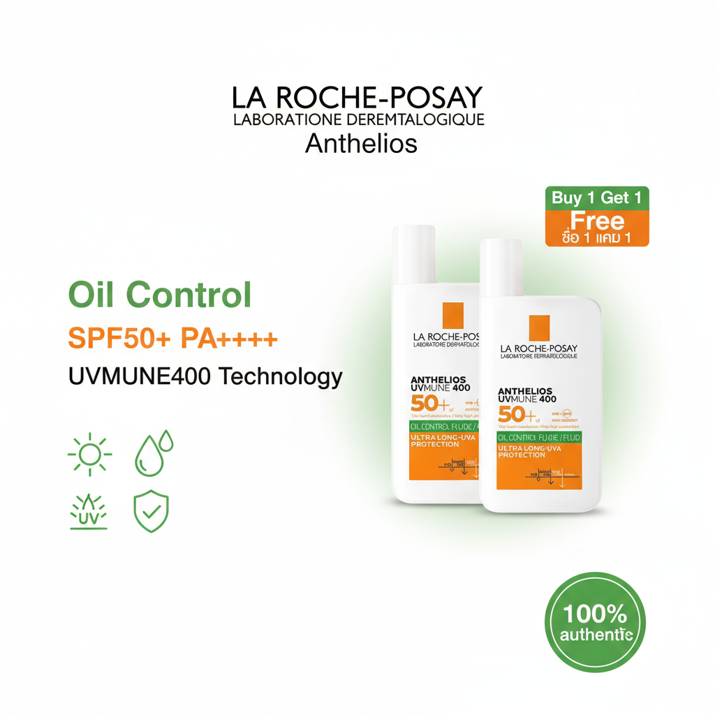 （ซื้อ 1 แถม 1）ลา โรช-โพเซย์ La Roche-Posay Anthelios UVMUNE400 Oil Control Fluid SPF50+ และ PA++++ 50ml*2.กันแดดเนื้อฟลูอิดสำหรับผิวมัน