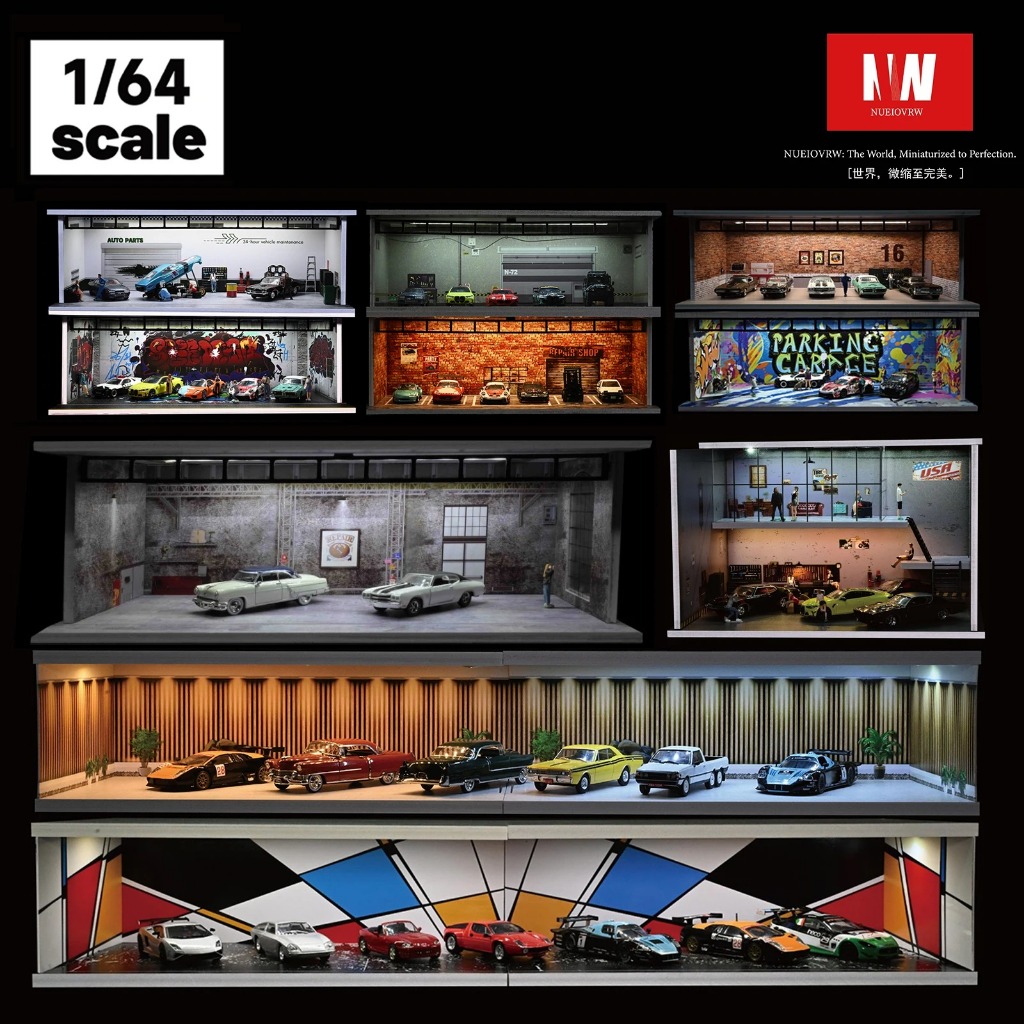 1/64 Diorama รถโรงรถรุ่น LED รถที่จอดรถ Lot Showroom ฉากจอแสดงผลของขวัญของเล่น
