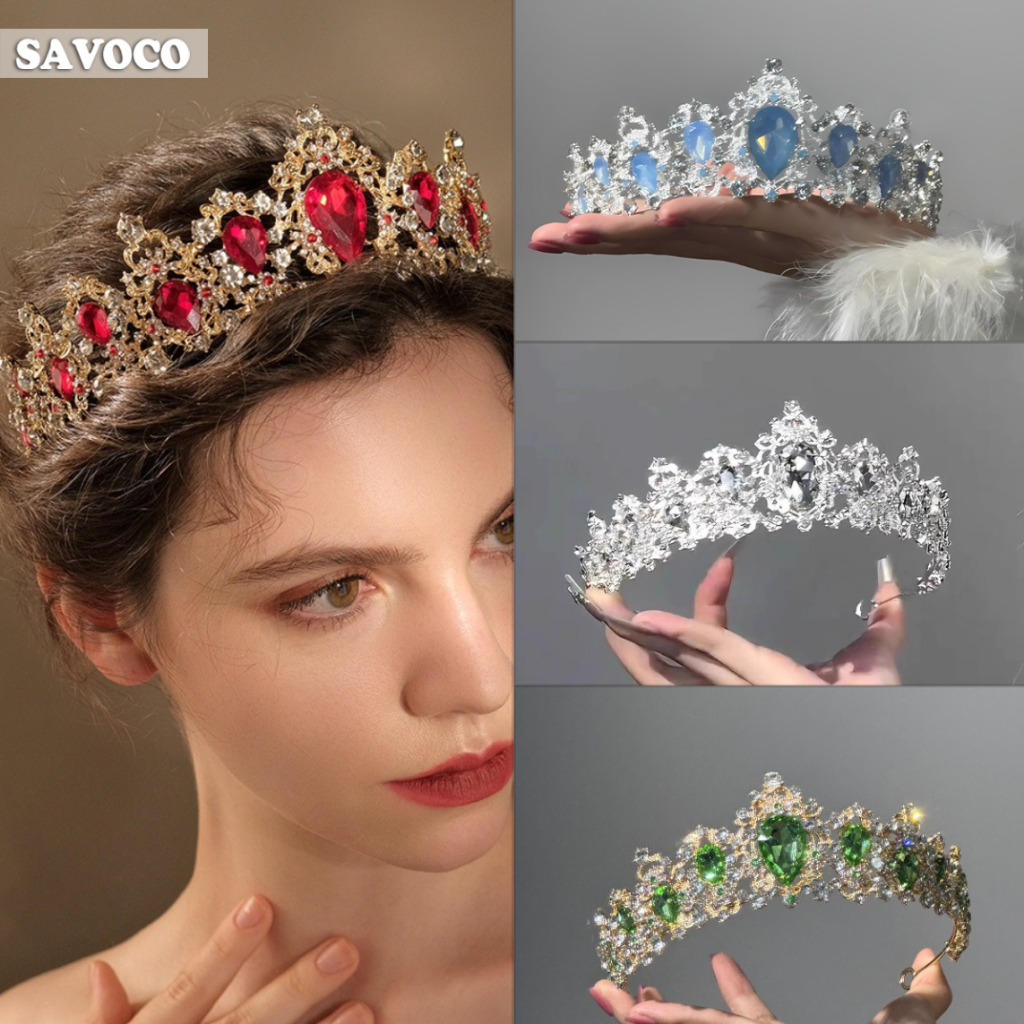 SAVOCO งานแต่งงานหรูหรา เพชร มงกุฎ วันเกิด มงกุฎสีสัน แฟชั่น เครื่องประดับผม SH168