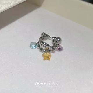 Dreejew Lucky Star Dangle Ear Cuff คริสตัลหูคลิป สำหรับผู้หญิง สไตล์แฟชั่นและน่ารัก