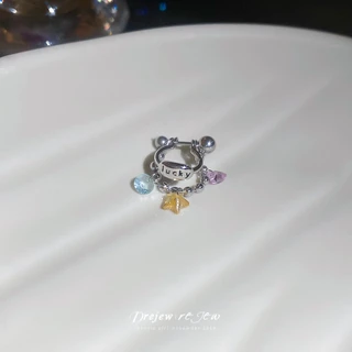 Dreejew Lucky Star Dangle Ear Cuff คริสตัลหูคลิป สำหรับผู้หญิง สไตล์แฟชั่นและน่ารัก