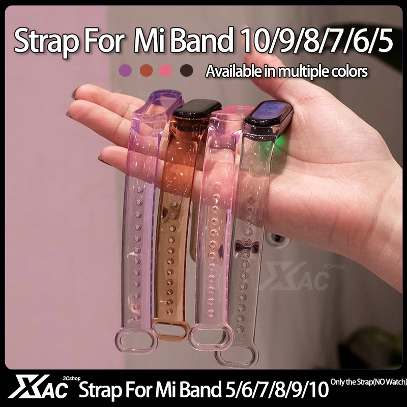 โปร่งใสสําหรับ Mi 5 6 7 8 9 สายคล้องคอสร้อยข้อมือสําหรับ Xiaomi Band 8 สายรัดข้อมือกันน้ําสีสันสดใส miband 7 สาย miband 9