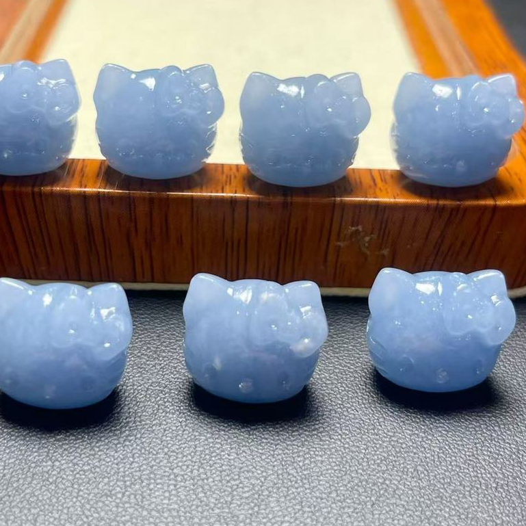 หินเทวดาธรรมชาติ KT Cat ประมาณ 17 * 15 มม.ผ่านหลุมแกะสลักชิ้นคริสตัล Hand-Made เครื่องประดับ diy อุปกรณ์เสริม Simple All-Match ของขวัญ