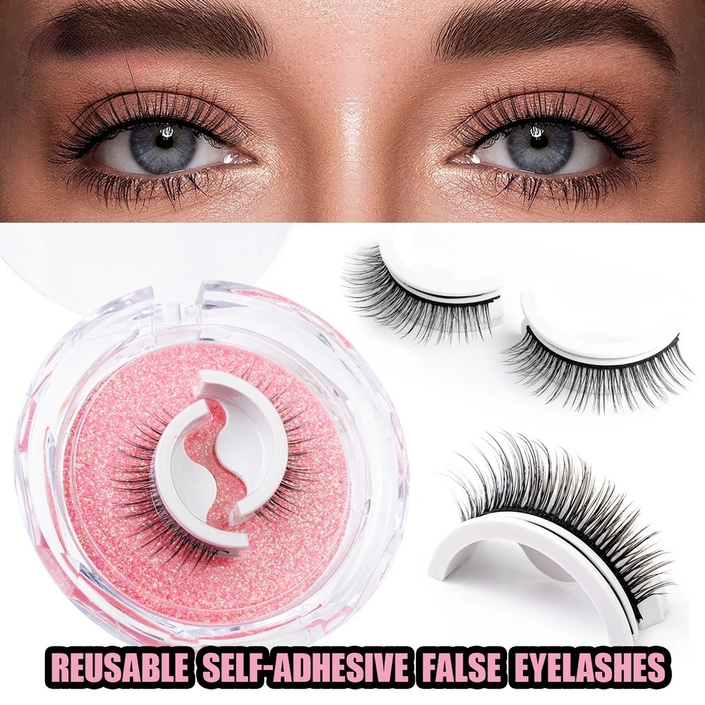 1 คู่Reusable Self-AdhesiveขนตาปลอมFull Strip Eyelashกาวฟรี 3 วินาทีสวมใส่Eyelashes Extension Beauty Supplies