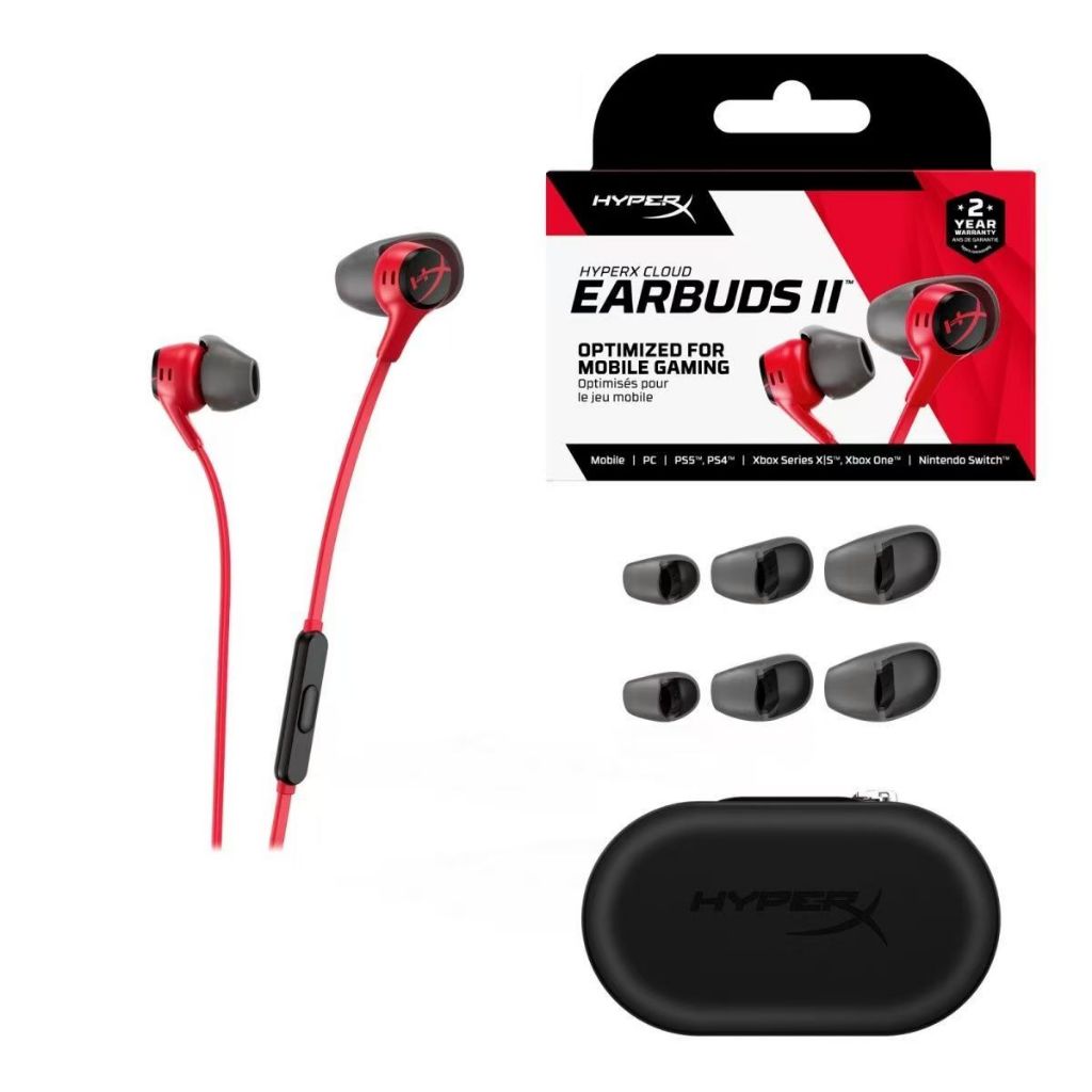 HyperX Cloud Earbuds II 2 หูฟังสําหรับเล่นเกมพร้อมไมโครโฟนแบบมีสาย, เสียงสําหรับเล่นเกมในหูฟัง, เหมา
