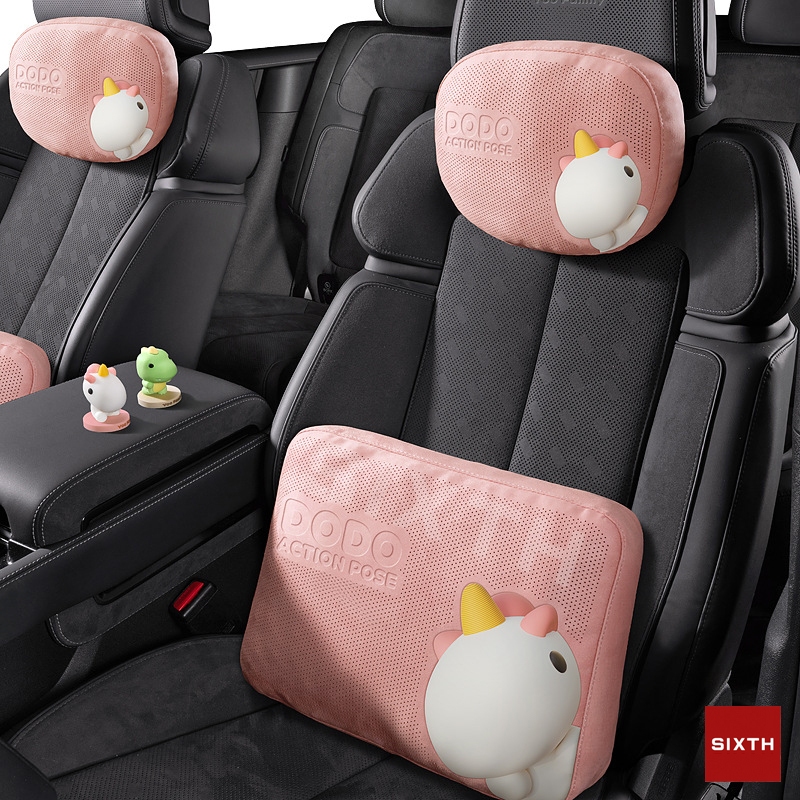 Yoo Family หมอนรองศีรษะในรถยนต์ลายการ์ตูนและพยุงเอว สไตล์การ์ตูนน่ารักหมอนรองคอในรถยนต์ ที่รองพิงหลังสำหรับรถยนต์ เบาะรองหลัง หมอนรองเอวรถยนต์ เบาะรองหลัง หนังกลับนําเข้า สายปรับได้ กล่องของขวัญ ความสะดวกสบายสําหรับไดรฟ์ยาว