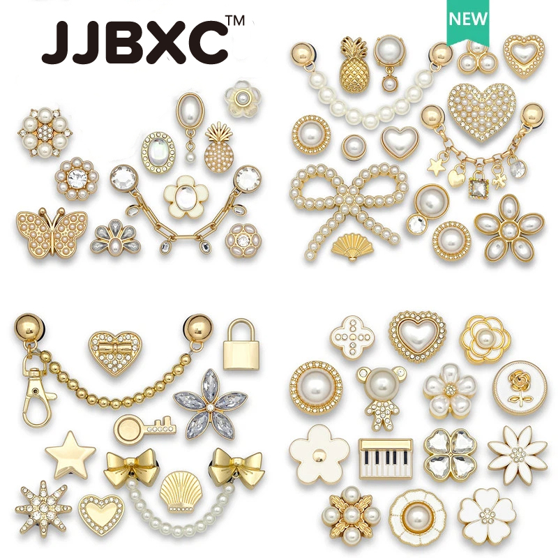 JJBXC ตัวติดรองเท้า charm หัวเข็มขัดโลหะผสมเพชร ประดับดอกไม้และผีเสื้อ จี้แฟชั่น สำหรับตกแต่งรองเท้า อุปกรณ์ตกแต่งรองเท้า