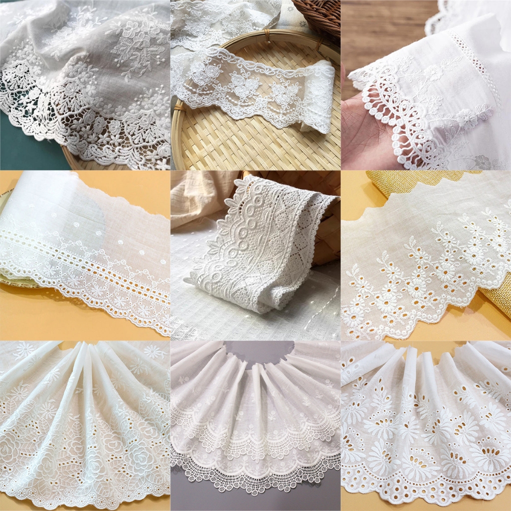 1Yard สีขาวเย็บปักถักร้อยลูกไม้ริบบิ้นสําหรับเสื้อผ้าอุปกรณ์เสริม DIY ลูกไม้หัตถกรรม Decor