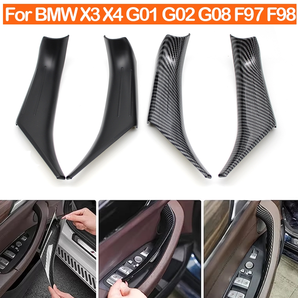 สีดําคาร์บอนไฟเบอร์ประตูด้านในจับฝาครอบป้องกันเหมาะสําหรับ BMW X3 X4 G01 G02 G08 F97 F98 2018-2023