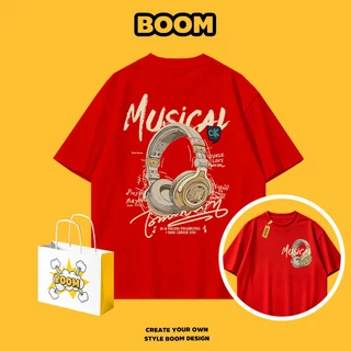 BOOM เสื้อยืดผู้ชาย cotton 100% แขนสั้น ลายแบรนด์เนมสุดเท่ Oversize ระบายอากาศดี สไตล์เกาหลี เหมาะสำหรับเยาวชน